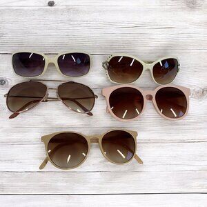 Sunglasses Lot of Five Assorted Pairs Oversize Cat Eye Aviator White Pink Nude